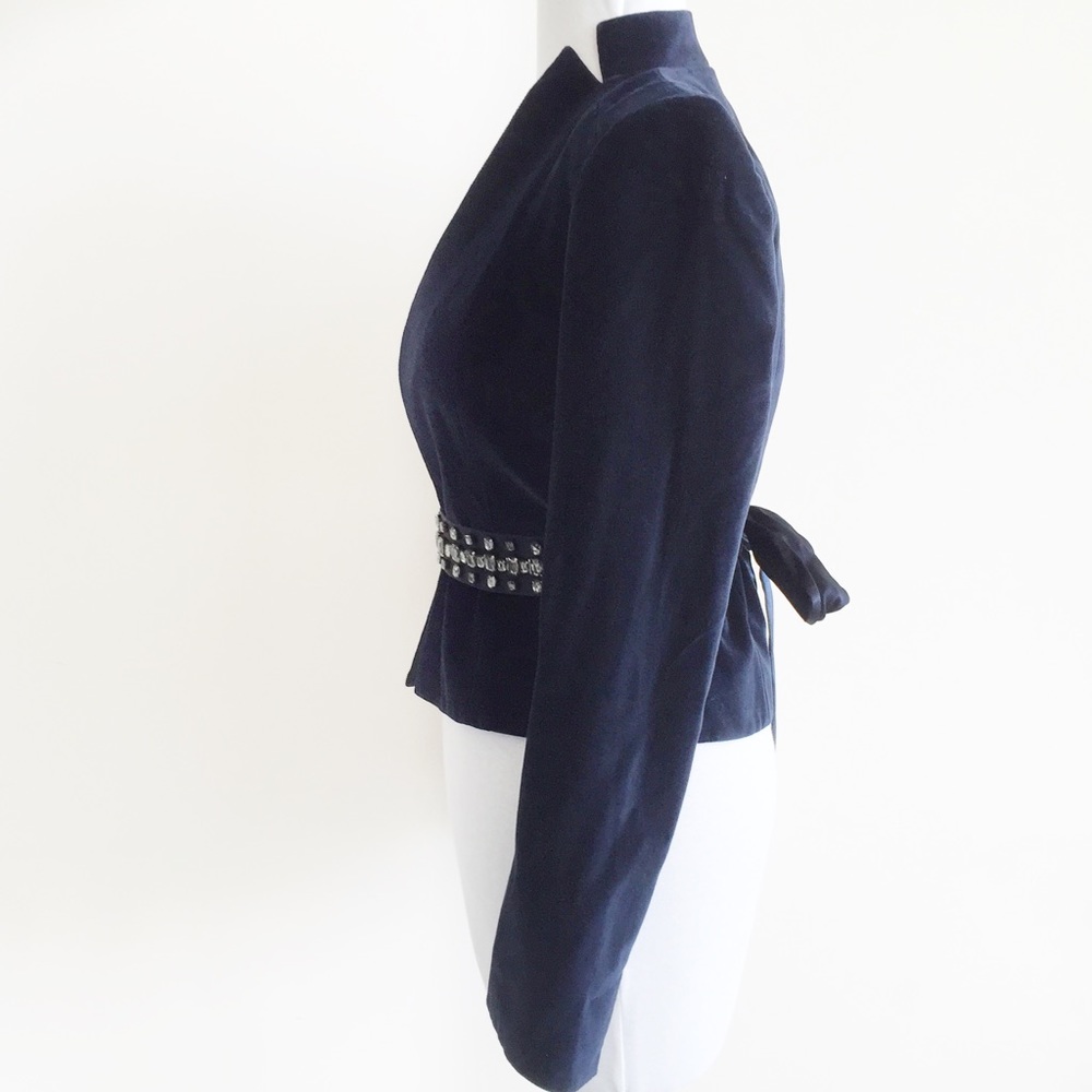 ✨sold✨club monaco • navy velvet beaded belt blazer - Picture 2 of 8