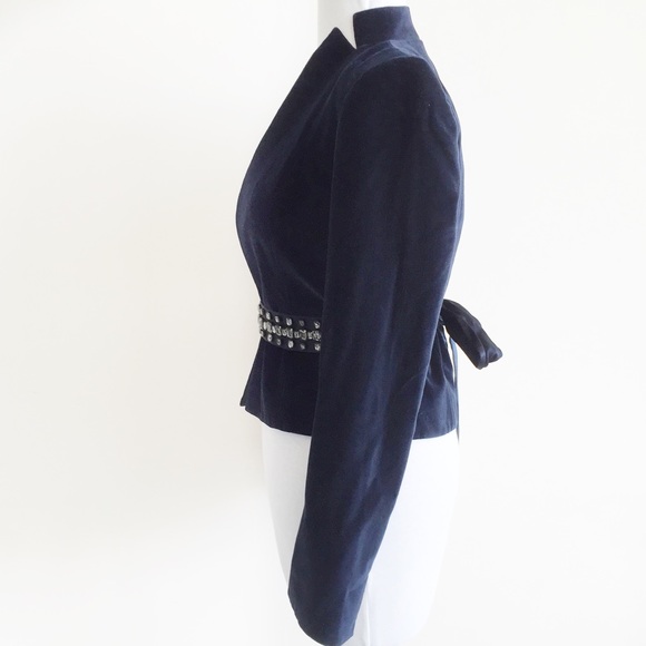 ✨sold✨club monaco • navy velvet beaded belt blazer - Picture 2 of 8