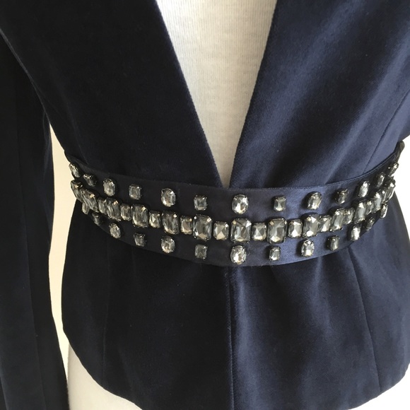 ✨sold✨club monaco • navy velvet beaded belt blazer - Picture 5 of 8