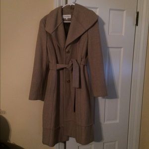 Calvin Klein tan cowl neck belted coat
