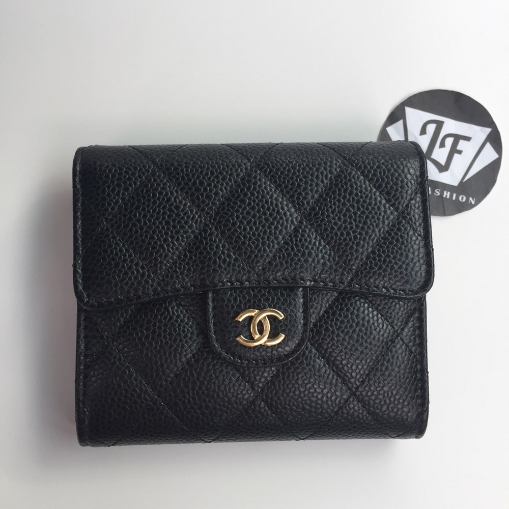 Chanel Classic Square Trifold Wallet Black Caviar