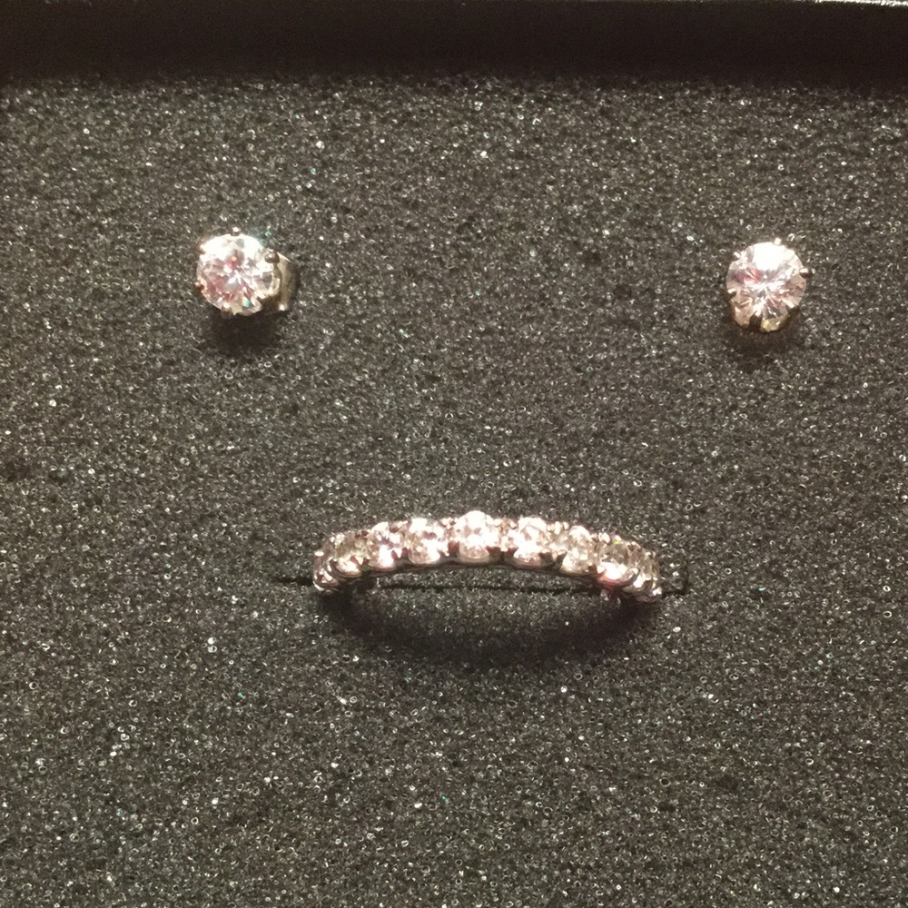 Faux diamond earrings & faux diamond wedding band