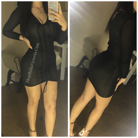 Kim K Black Ruched Bodycon Mini Dress - Picture 2 of 6