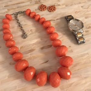 Anthropologie Coral Beaded Statement Necklace