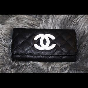 Black Caviar Leather Quilted Wallet