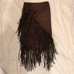 Olivaceous A-Symmetrical Suede Skirt