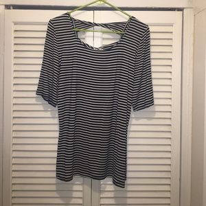 Navy blue and white striped 3/4 sleeve shirt