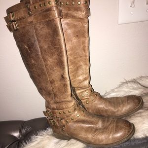 Tan leather studded boots