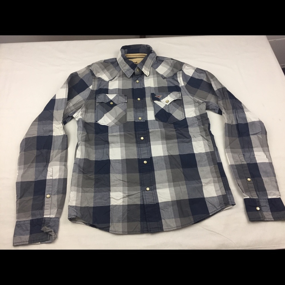 Hollister Mens Blue Plaid Western Shirt Sz Large