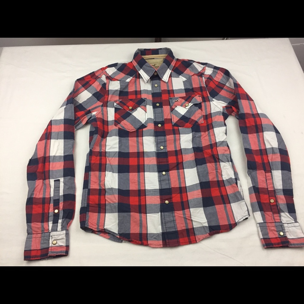 Hollister Men's Red Plaid Western Shirt Sz Large