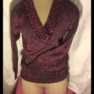 Sparkly Fuchsia V-Neck Vintage Sweater