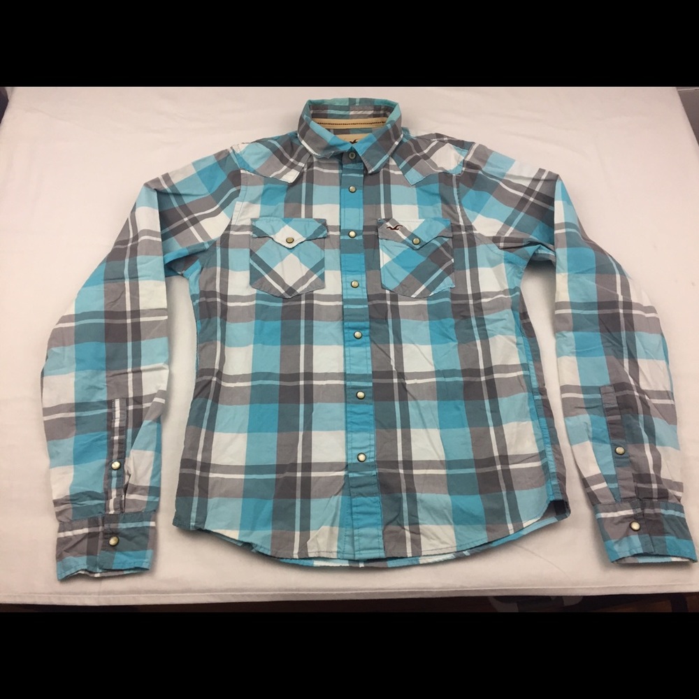 Hollister Men's Blue Plaid Western Shirt Sz Large