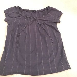 Navy and silver cap-sleeve peasant top
