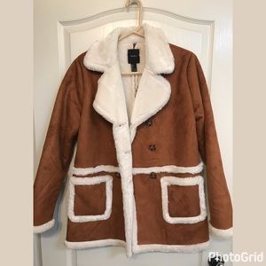 Forever 21 Faux Suede Faux Fur Hip Coat