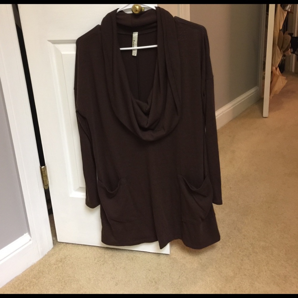 Brown cowl neck tunic sweater