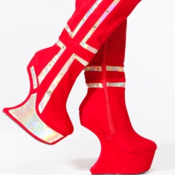 Ruby faux suede platform curved wedge boots - Picture 3 of 4