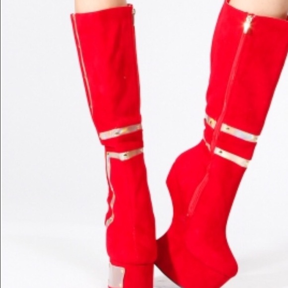 Ruby faux suede platform curved wedge boots - Picture 4 of 4