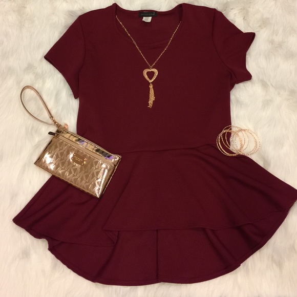 Tops - Wine color peplum high low blouse plus size 2x
