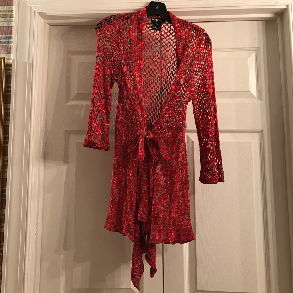 Red/multi colored cardigan