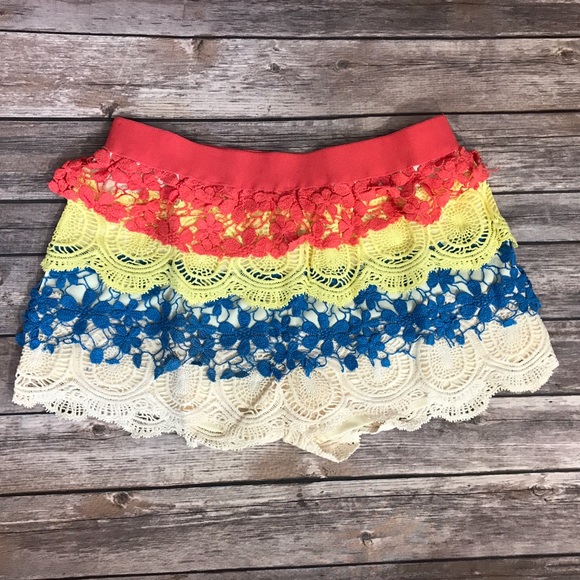 Umgee Crochet Shorts Colorful Skort Sizes S M L - Picture 3 of 6