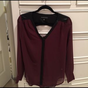 Wine color with black leather-like trim blouse