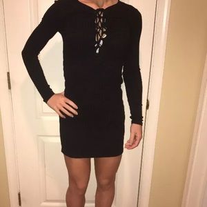 BLACK TIGHT CASUAL DRESS LACED UP SIZE S