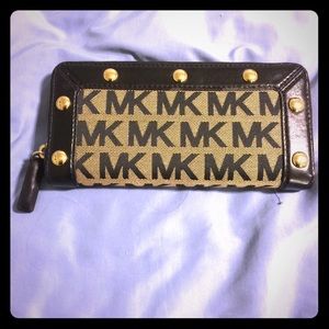 Michael Kors large black leather monogram wallet