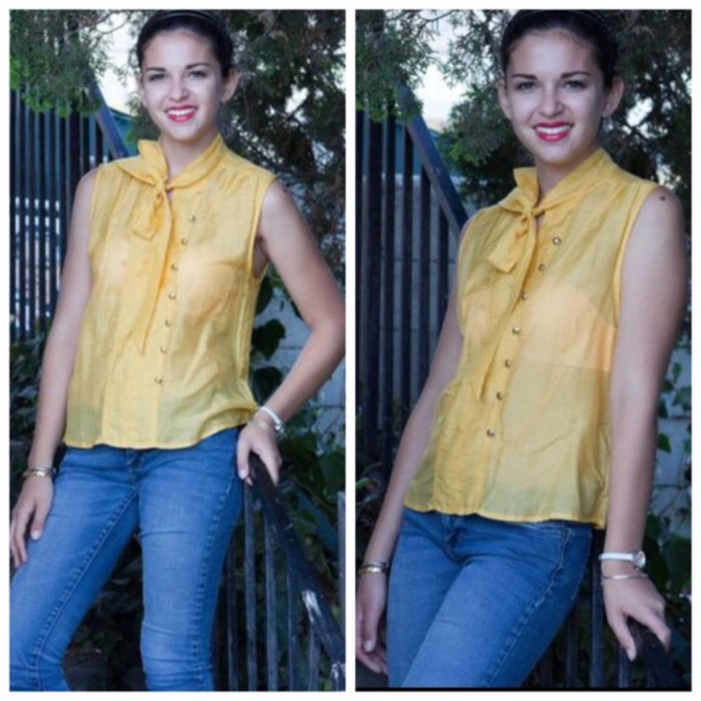 Anthropologie Skies Are Blue Yellow Silk Blouse