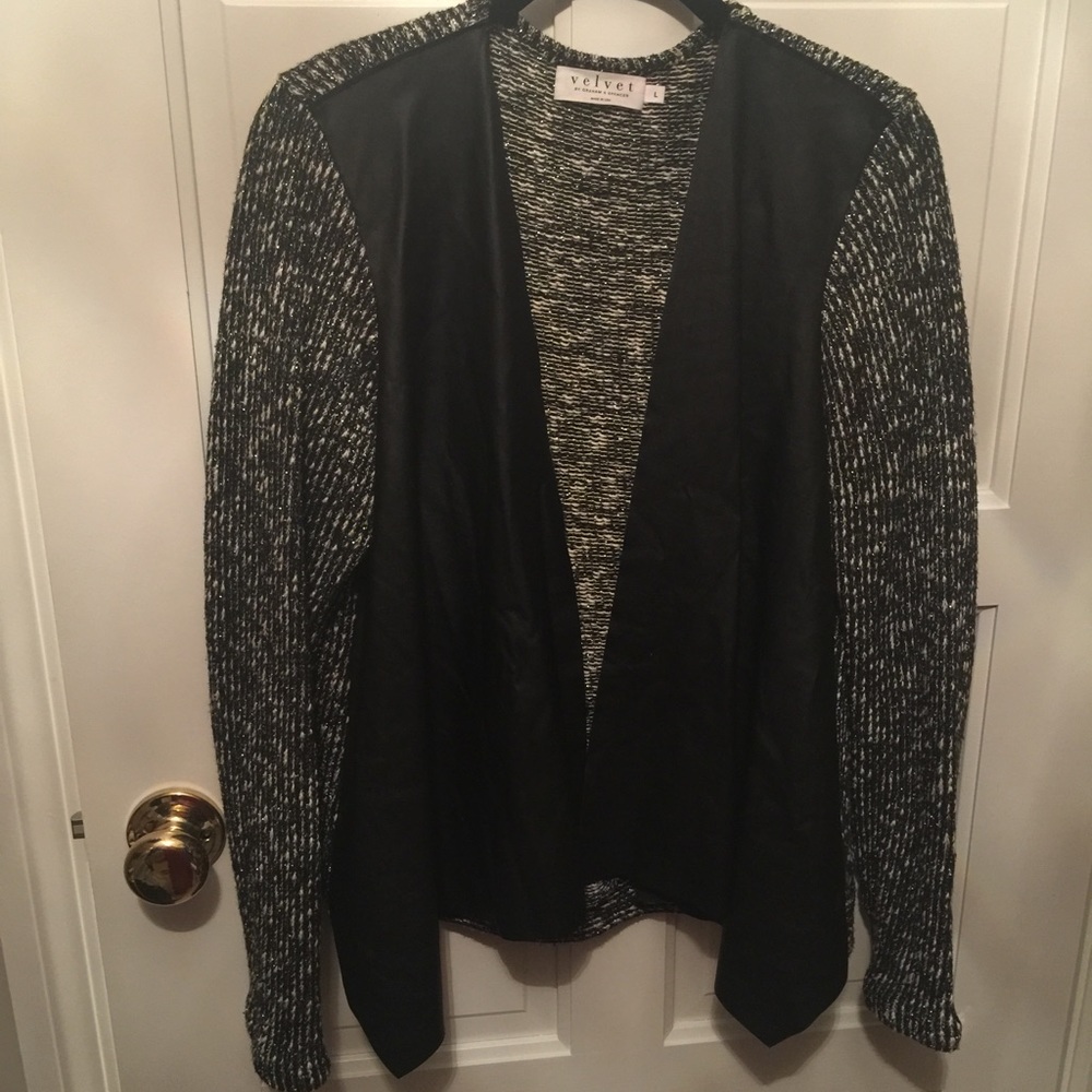 Velvet tweed and faux leather sweater/jacket SZ L