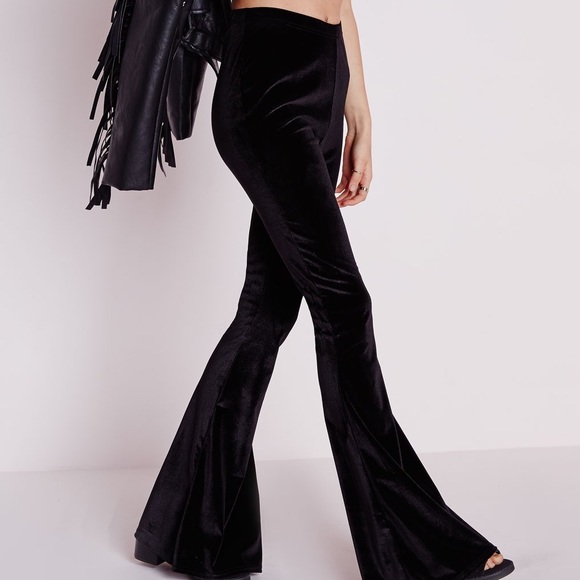 Pants - Black Crushed Velvet Velour Flare Pants