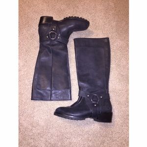 True Religion Black Leather Knee High Boots