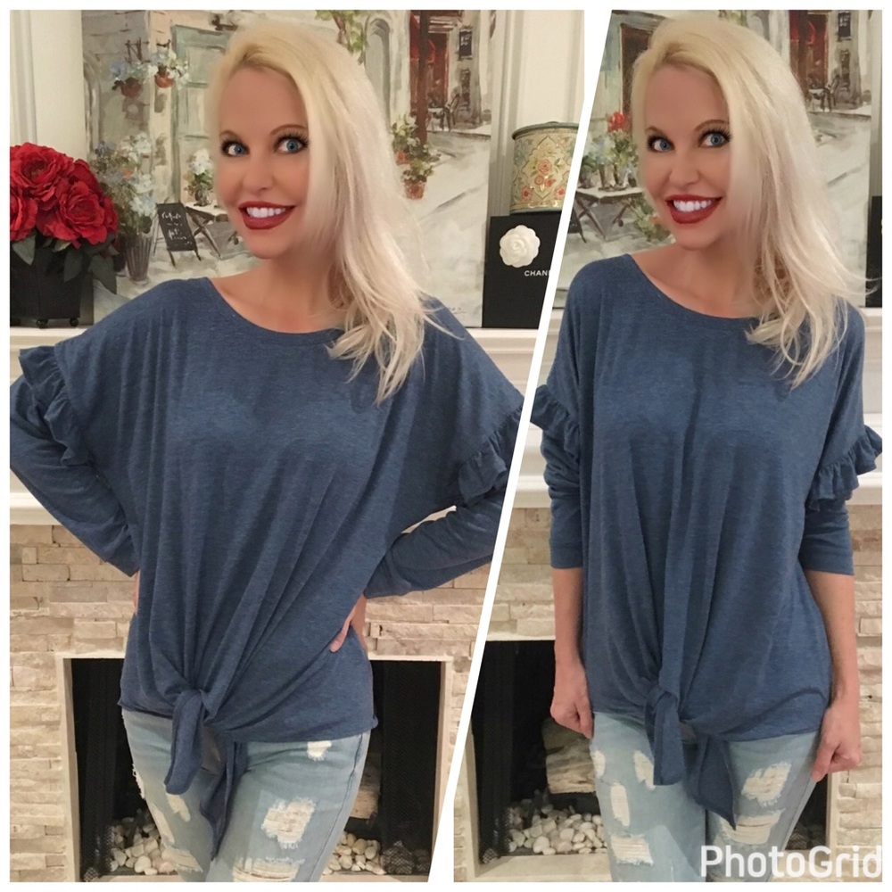 πSo cute blue ruffle tie front top - Picture 4 of 6