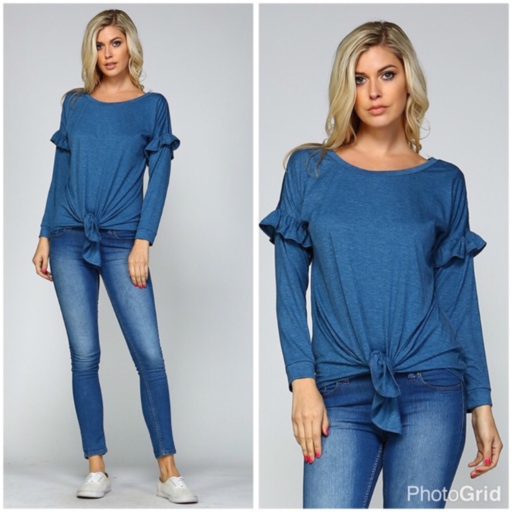 πSo cute blue ruffle tie front top - Picture 2 of 6