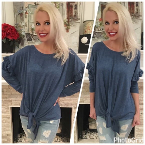 🎉So cute blue ruffle tie front top - Picture 4 of 6