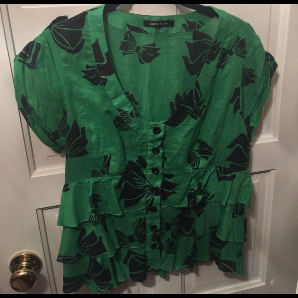 Nanette Lepore Green and Black Top Sz 12