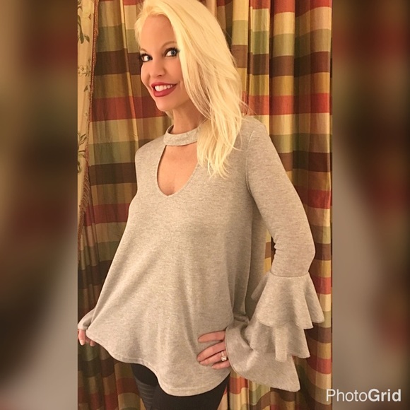 Heather gray keyhole top multi ruffle top LAST 1 - Picture 2 of 2