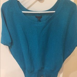 Turquoise blue short sleeve dolman sweater