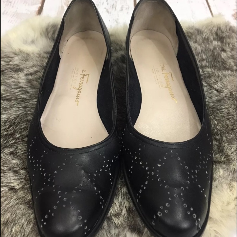 Ferragamo Boutique Perforated Leather Flat size 9