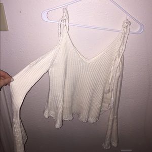 LA hearts cream sweater with cut out shoulders