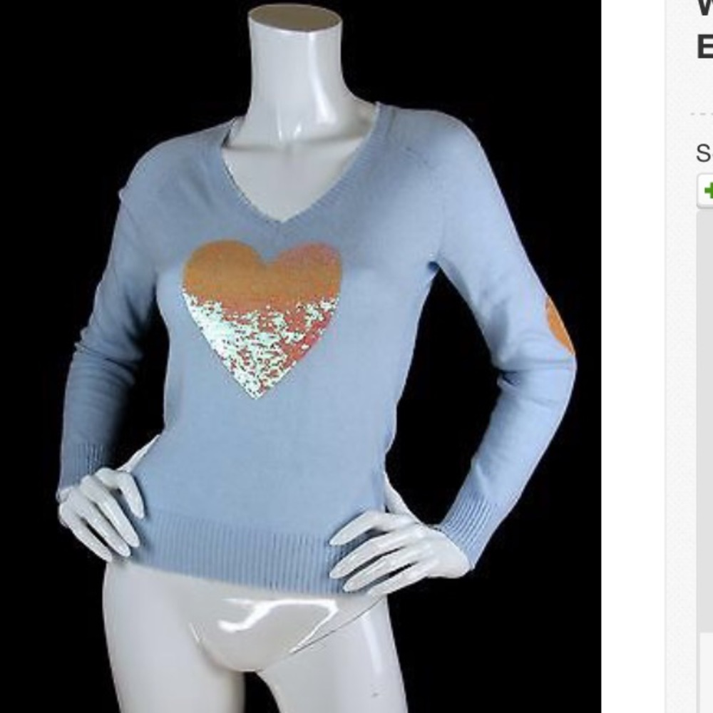 Wildfox Baby Blue Sequin Heart Sweater
