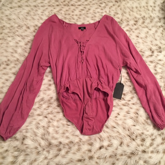 Lucca Couture Tops - NWT Lucca Pink Lace up Bodysuit