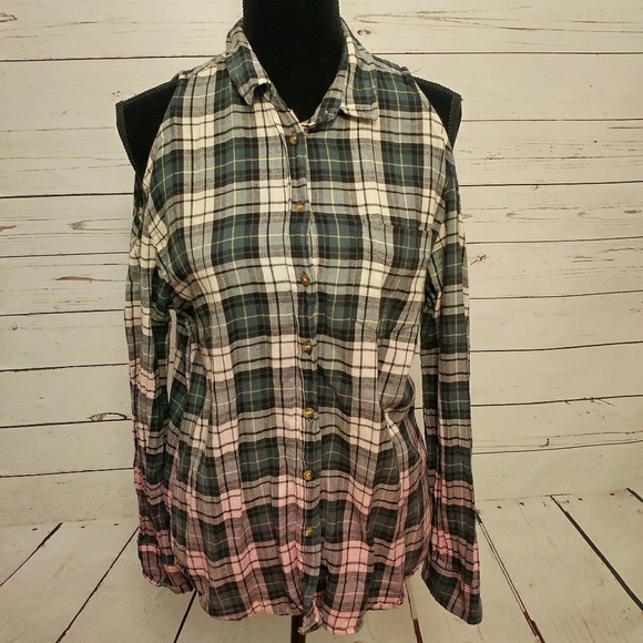 Topshop Tops - Topshop Cold Shoulder Flannel dip dyed pink