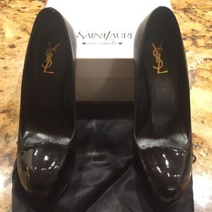 AUTHENTIC SAINT LAURENT YSL PATENT CAP TOE PUMP