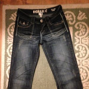 Metro Flare dark colored wash denim.