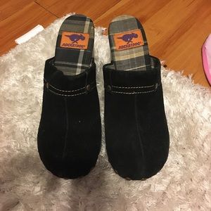 Black suede clog worn , over 6years old