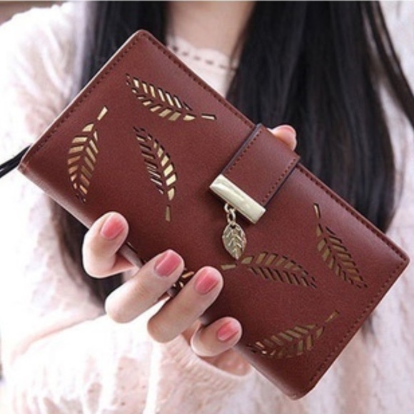 Handbags - Golden Leaf Faux Leather Clutch Wallet