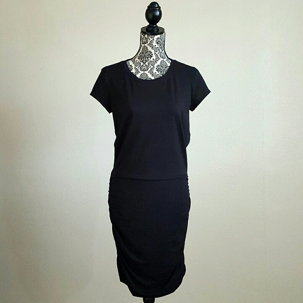 Athleta black stretch defined waist a-line dress