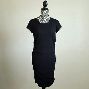 Athleta black stretch defined waist a-line dress