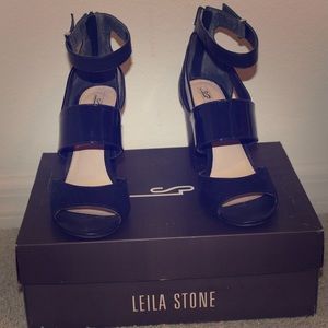 Navy blue block heel