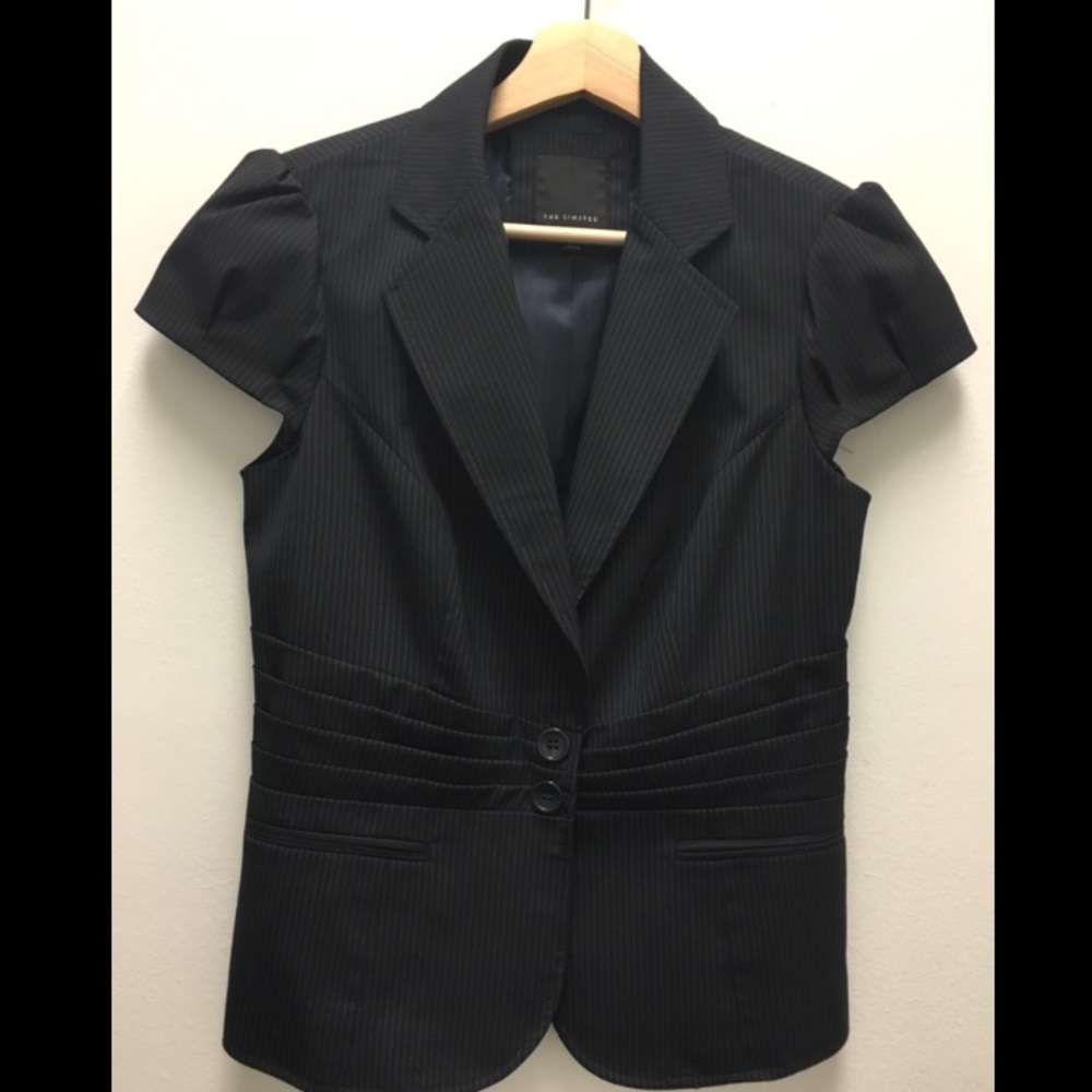 The Limited Navy blue pinstripe cap sleeved blazer